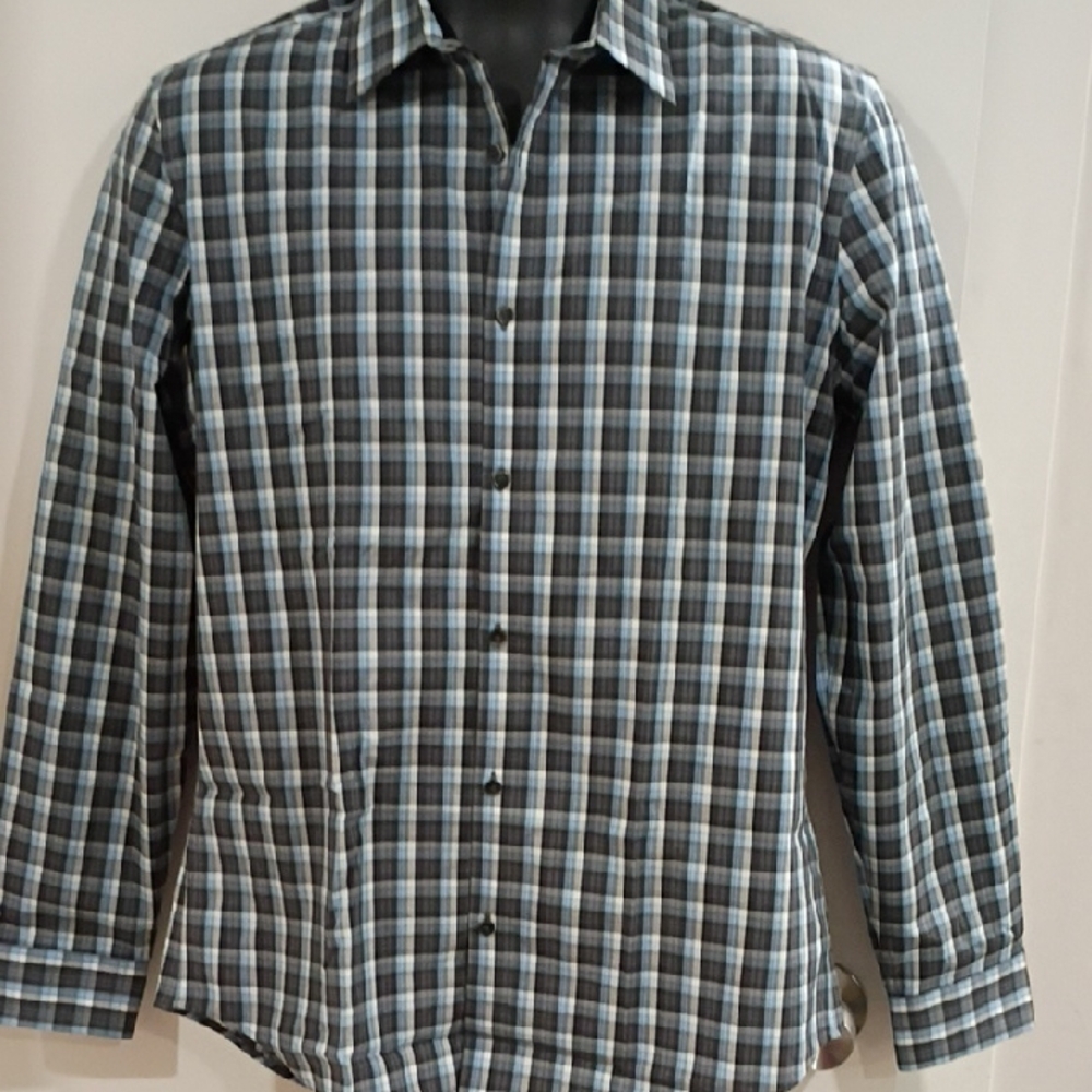 Calvin Klein Men's Plaid Shirt - Black, White, and Gray
